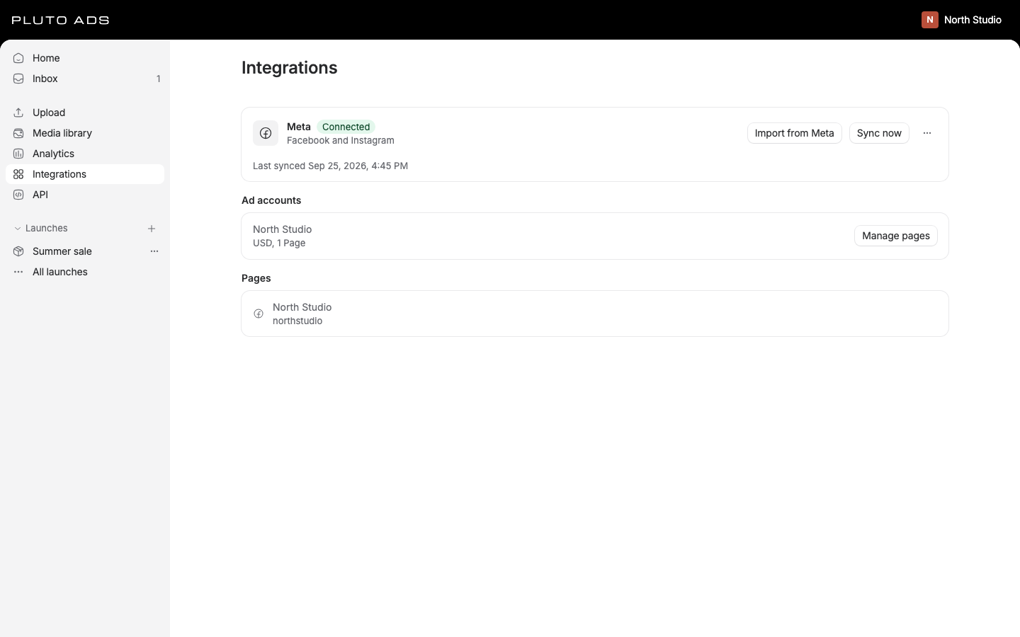 Integrations with Meta connected