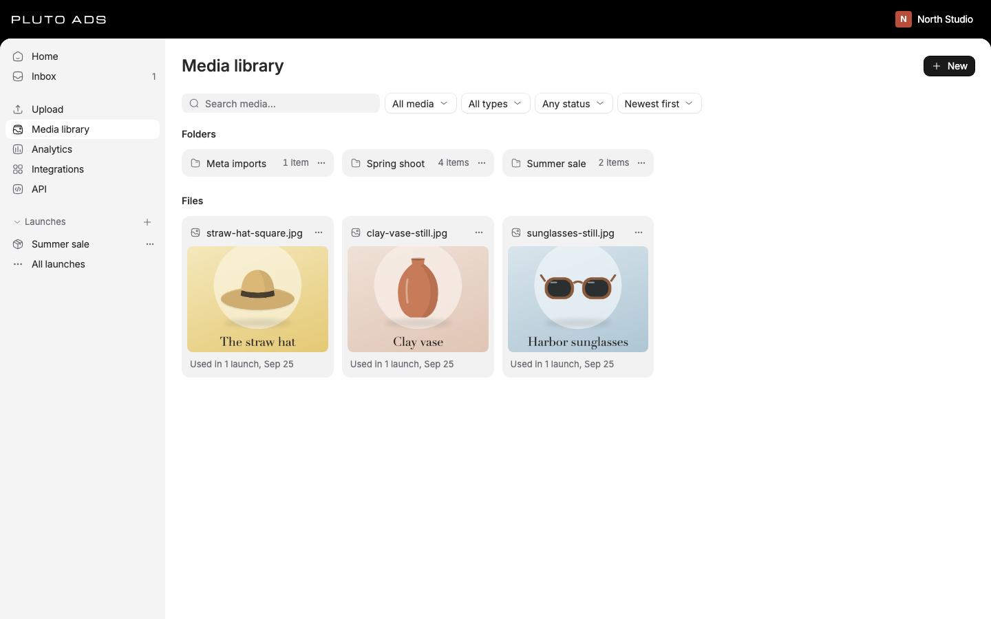 The media library with folders and files